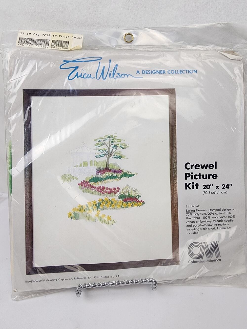Erica Wilson Crewel Embroidery Kit Needlepoint Picture Spring Flowers Gazebo